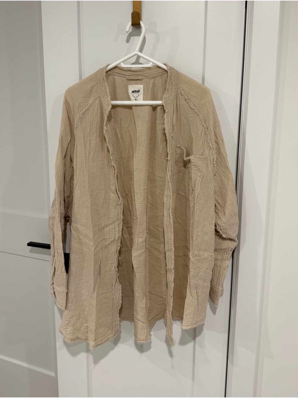 aerie Beige Lightweight Button-Down Shirt